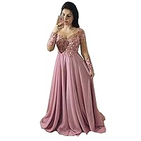 Long Sleeves Lace Chiffon Sequins Mother of The Bride Dresses Celebrity Formal Party Evening Gown