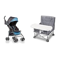 Summer Infant 3Dmini Convenience Stroller, Blue/Black – Lightweight Infant Stroller & Pop 'N Sit Portable Booster Chair, Floor Seat, Indoor/Outdoor Use, Compact Fold, Grey