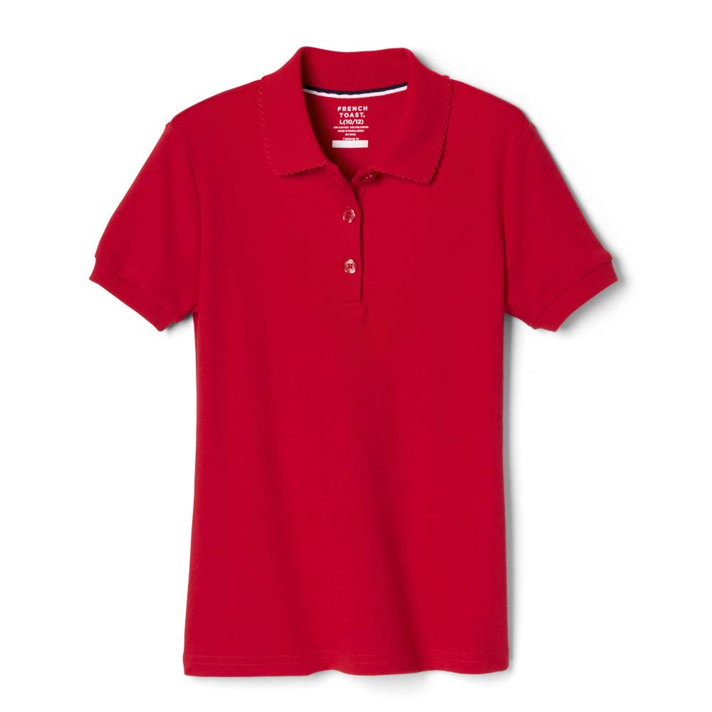 French Toast Girls Size Short Sleeve Interlock Polo with Picot Collar, Red, X-Large/18/20/Plus