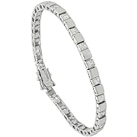 Sterling Silver 4 ct. Size Princess CZ Tennis Bracelet/Alternating Silver and Stone, 5/32 inch Wide