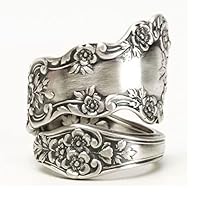 LRGKMCWTOB Retro Flower Ring 925 Sterling Silver Vintage Flower Stacking Band Ring Simple Thumb Statement Rings Victorian Flower Open Adjustable Boho Floral Statement Jewelry for Women (Size 7)
