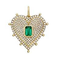 Designer Heart Diamond Emerald 925 Sterling Silver Charm Pendant,Handmade Pendant Jewelry,Gift