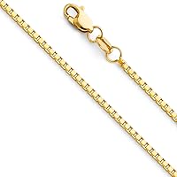 The World Jewelry Center 14k Real Yellow OR White Gold Solid 1.3mm Box Chain Necklace with Lobster Claw Clasp