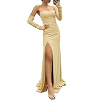Mermaid Prom Dresses with Sleeves Detachable Bridesmaid Dresses with Slit Formal Evening Party Gowns