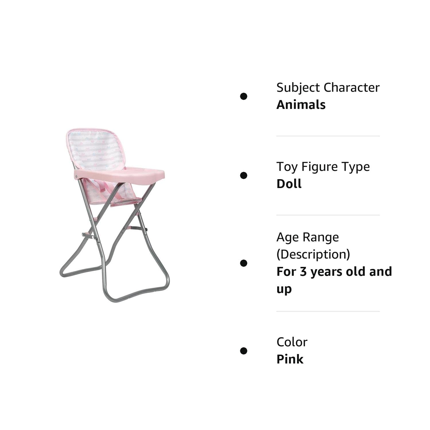 Adora Baby Doll Accessories Pink High Chair, Can Fit Up to 16 inch Dolls, 20.5 inches in Height, Baby Pink and Grey Print