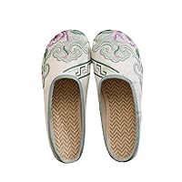 Casual Canvas Slippers For Women Embroidered Ethnic Mules Ladies Flat Heeled Retro Summer Female Backless Sandals
