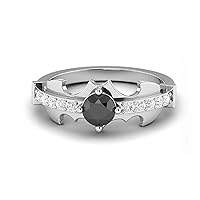 Classic 1.00 CTW Round Cut Created Black CZ Diamond Beautiful Batman Designed Engagement Wedding Ring 14K White Gold Over 925 Sterling Sliver Gift For Her,Promise Ring For Womens