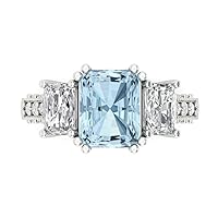 4.27 ct Emerald Cut Natural London Blue Topaz 18k White Gold Solitaire W/Accents 3 Stone Anniversary Wedding Engagement Ring