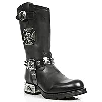 New Rock Mens Boots MR030-S1 Black Western 100% Leather Gothic Platform Riding Biker Shoes