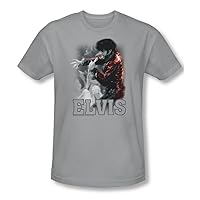 Elvis Presley - Mens Black Leather T-Shirt in Silver