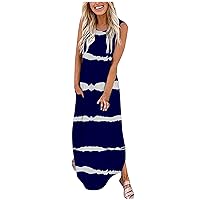 Women's Casual Loose Sundress Long Dress Sleeveless Split Maxi Dresses Vacation Summer Beach Dress with Pockets