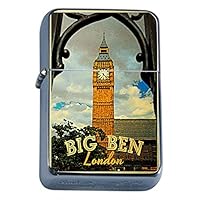Silver Flip Top Oil Lighter Vintage Poster D-221 Big Ben London