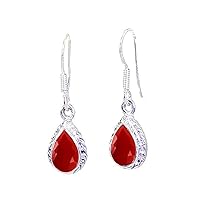 Choose Your Color 925 Sterling Silver Pear Drop & Dangle Earring in Gemstones Hypoallergenic Jewelry French Wire Back Design Earring Chakra Healing Birthstone for Women and Girls