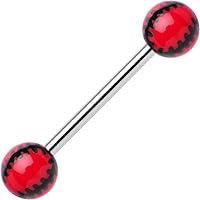 Body Candy Red Acrylic Double Play Baseball Barbell Tongue Ring