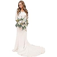 Women's Long Sleeves Mermaid Beach Wedding Dresses for Bride 2021 Lace Bridal Gowns Long Ivory Customize
