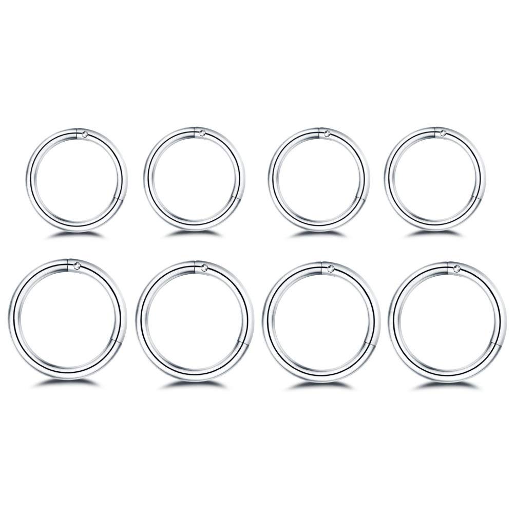 NewZenro 8Pcs Surgical Stainless Steel 16G Sleeper Cartilage Daith Tiny Small Hoop Earrings Mini Septum Hinged Clicker Nose Ring for Women Men Girls Helix Tragus Piercings 8mm 10mm Set Silver