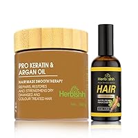 H2 Combo (Condition + Hair Growth) with Herbishh Pro Keratin Hair Mask 150 gm and Hair Growth Serum 100ml for Men & Women | Combo for Dry Weak, Stressed Our Hair