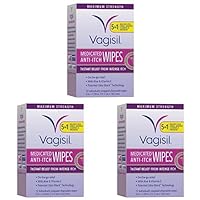 Vagisil Anti-Itch Medicated Feminine Intimate Wipes for Women, Maximum Strength, Gynecologist Tested, 12 Wipes (Pack of 3)