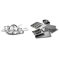 Calphalon 11-Piece Pots and Pans Set, Stainless Steel Kitchen Cookware with Stay-Cool Handles & Nonstick Bakeware Set, 10-Piece Set Includes Baking Sheet, Cookie Sheet, Cake Pans