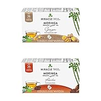 Miracle Tree - Organic Moringa Superfood Tea, 2 Pack Bundle, 2x25 Individually Sealed Tea Bags (Ginger, Rooibos)