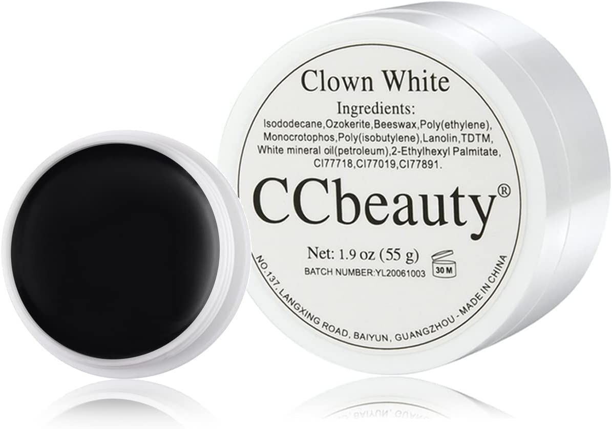 CCbeauty Professional Large Clown White(1.9 oz) +Black Face Body Paint Oil Clown Joker Skeleton Vampire Zombie for Halloween Special Effects SFX Cosplay Costume Dress Up Makeup Face Painting Kits