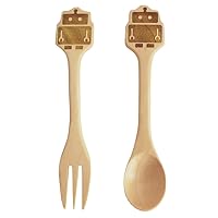 Time Concept Kids Petits Et Maman Wooden Robot Fork and Spoon Set - Eco-Friendly, Handcrafted Dinnerware
