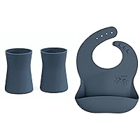 Silicone Cup Set (Blue Hour) and Baby Sign Language Bib (Blue Hour-More) Bundle