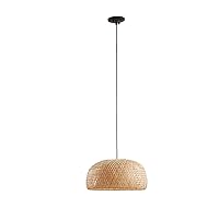 INK+IVY Astrid Farmhouse Iron Rattan Pendant Light Fixtures for Kitchen Island, Bowl Shaped Bamboo Shade Hanging Ceiling Light, Dining, Foyer, Bath, Bedroom Cottage Mid-Century Home Decor - Natural