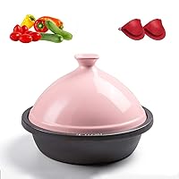 Tagine Cooking Pot, Cast Iron Taji Pot, Japanese stew Pot, Ceramic Clay Pot Rice Casserole, Enamel Soup Pot, Gas Induction Cooker Household Cast/Pink / 26CM