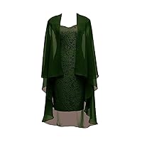 2 Pieces Grass Green Lace Mother of The Bride Dress with Jacket Formal Evening Dresses Size 14
