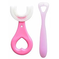 [2PC] Kids U Shaped Tooth Brush Safe Brushing For Teeth and Gums with Silicone Soft Tongue Scraper Cleaner [Ages 2-6] PINK
