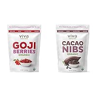 Organic Dried Goji Berries (1 lb) and Organic Cacao Nibs (1 Lb) - Vegan Superfoods for Healthy Snacks