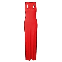 Womens Sleeveless Race Back Maxi Dress Full Length Plain Scoop Neck Bodycon Dress