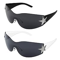 umorismo Pack of 2 Y2k Sunglasses, Wrap Around Sunglasses, UV400 Retro Sunglasses, Punk Sunglasses for Men and Women, as shown