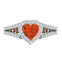 1.72ct Heart Cut Solitaire with Accent Halo split shank Red Simulated Diamond designer Modern Statement Ring 14k White Gold