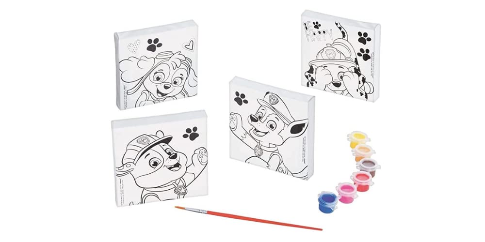 Amscan Color Your Own Paw Patrol Canvas Painting Kit-4 Small Canvases for Painting-4