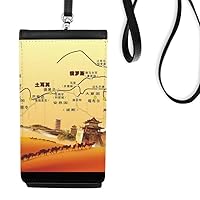 Landmark Camel Desert Journey Silk Road Map Phone Wallet Purse Hanging Mobile Pouch Black Pocket
