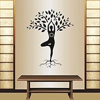 Wall Vinyl Decal Home Decor Art Sticker Silhouette Yoga Tree Pose Girl Woman Exercise Meditation Relax Fitness Room Removable Stylish Mural Unique Design For Any Room 909