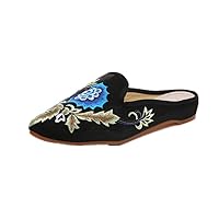 Women and Ladies The Flower Embroidery Wedge Sandal Slipper Shoes Black