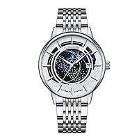 Men Automatic Mechanical Stainless Steel Business Starry Sky Dial Wrist Watch Sapphire Crystal Waterproof Self-Winding Clock Calendar Luminous