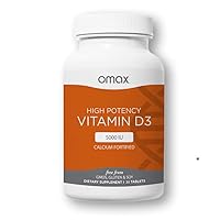 Omax Vitamin D3 5000 IU + Calcium, 30-Day Supply, Strong Bones, Muscles & Joints, Heart Health, Immunity, Non GMO, No Gluten, No Soy - 30 Tablets
