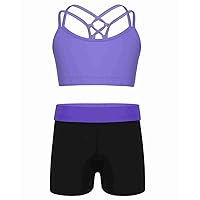 CHICTRY Kids' Girls' 2 Piece Activewear set Strappy Sport Bra and Booty Short for Dancing Tumbling Athletic Gymnastics