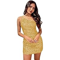 ZHengquan Women's Sequin Homecoming Dresses One Shoulder Sequin Short Sparkly Prom Graduation Cocktail Mini Dress for Teens