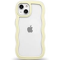 Anuck for iPhone 13 Case Wavy Edge Clear Back Design, Anti-Slip Grip Cute Wave Curly Frame Shape Shockproof Soft TPU & Hard Bumper Protective Phone Case Cover for Women Girls, Yellow