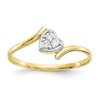 10k Yellow Gold Solid Polished Open back and Rhodium CZ Cubic Zirconia Simulated Diamond Love Heart Ring Size 7.00 Jewelry for Women