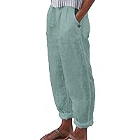SNKSDGM Women's Summer High Waist Cotton Linen Palazzo Pants Wide Leg Long Button Up Pajamas Pant Trouser with Pockets