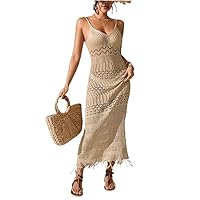 Summer U-Neck Dresses for Women,Strap with Tassels Dress Skinny,Vacation Dress Summer