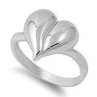 Sac Silver Women's Heart Ring Gorgeous Polished Band New Rhodium Finish 15mm Sizes 5-10