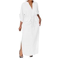 Summer Dresses for Women 2023 Women V Neck Long Sleeve Printed Dress Waist Pullover Boho Long Dress