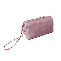 Woodland Leathers Washable Makeup Bag, Faux Leather Toiletry Bags for Women and Small Makeup Bag for Handbag, Make up Organiser and Pencil case for Girls and Women (Pink)